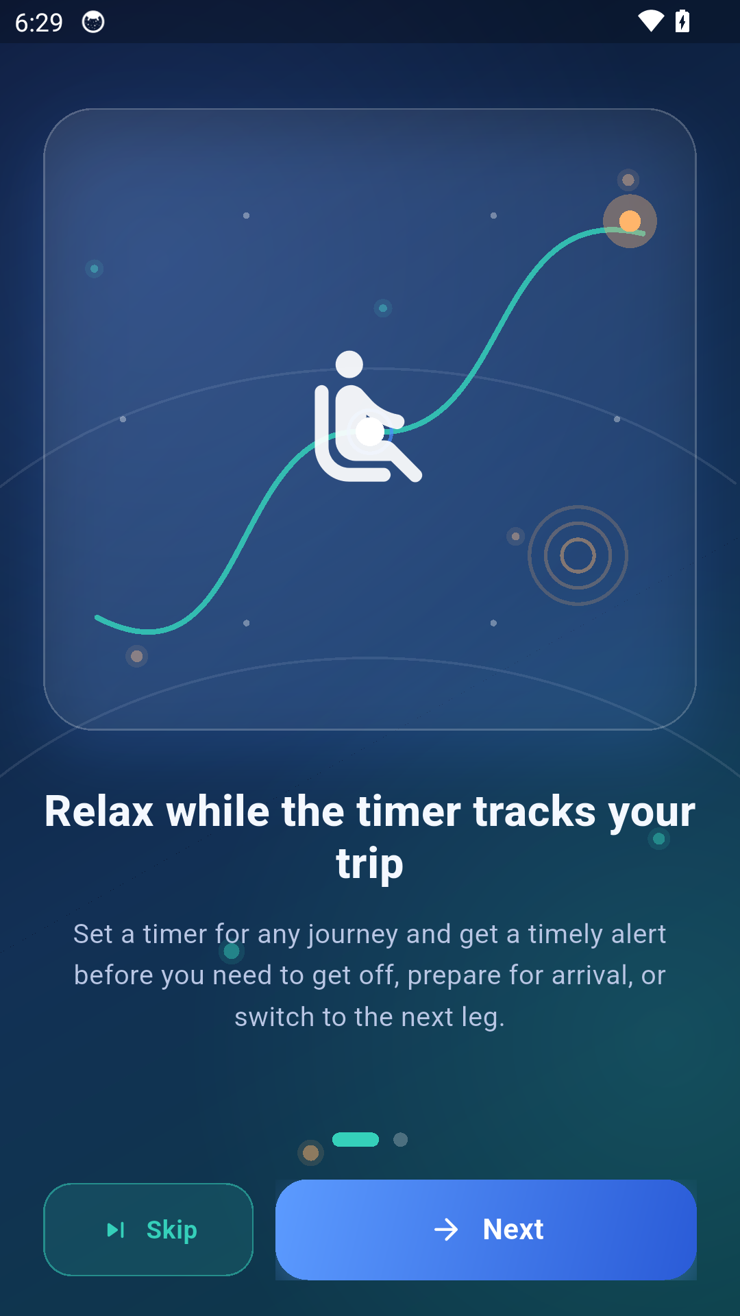 Travel Timer Guide welcome onboarding screen
